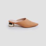 Rounded Brass Block Mules In Nude