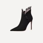 Lace Decorated Pointed Toe Stiletto Heel Women's Ankle Boots
